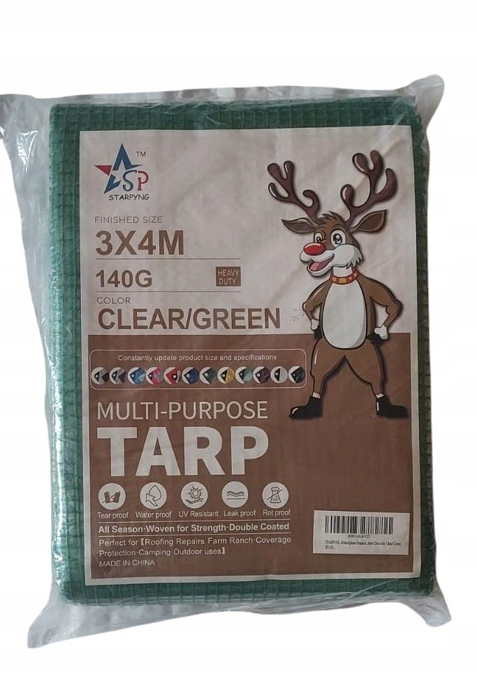 Vodeodolná ochranná plachta 3 m x 4 m 140g/m² zelená, polopriehľadná